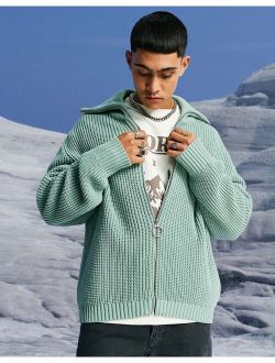 knitted oversized fisherman rib zip through sweater in mint