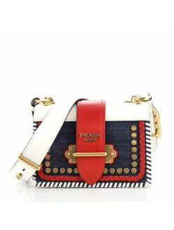 Cahier Crossbody Bag Embellished Denim and Leather Small