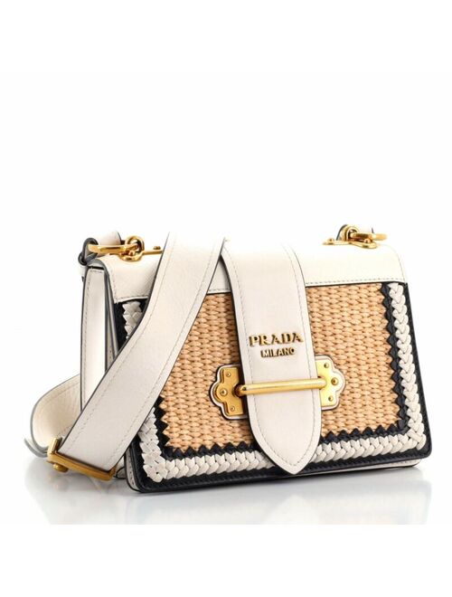 Prada Cahier Crossbody Bag Leather and Straw Small