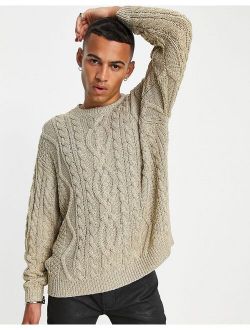 cable knit sweater in metallic gold
