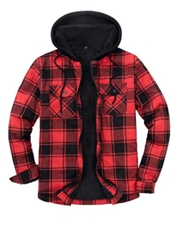 ZENTHACE Men's Sherpa Lined Full Zip Hooded Plaid Shirt Jacket