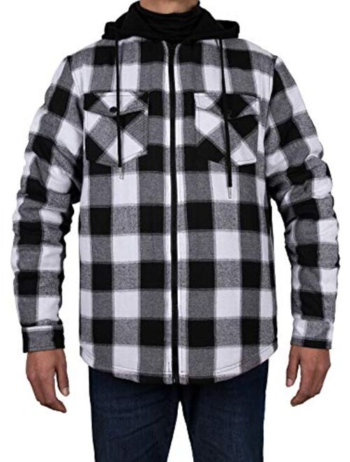 ZENTHACE Men's Sherpa Lined Full Zip Hooded Plaid Shirt Jacket