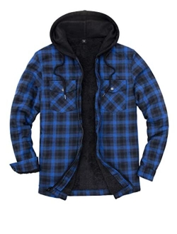 ZENTHACE Mens Sherpa Lined Flannel Shirt Jacket with Hood,Plaid Shirt-Jac,all Sherpa Lining