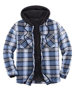 ZENTHACE Mens Sherpa Lined Flannel Shirt Jacket with Hood,Plaid Shirt-Jac,all Sherpa Lining