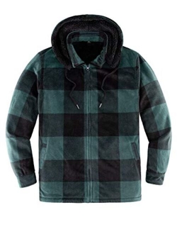 ZENTHACE Men's Sherpa Lined Fleece Flannel Plaid Shirt Jacket with Removable Hood
