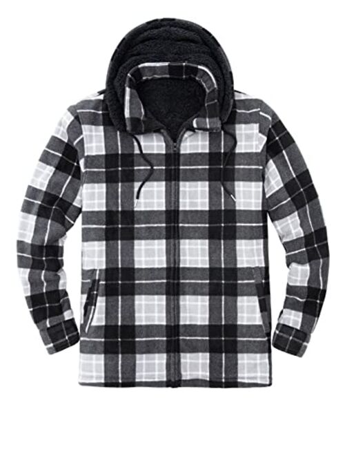 Buy ZENTHACE Men's Sherpa Lined Fleece Flannel Plaid Shirt Jacket with ...
