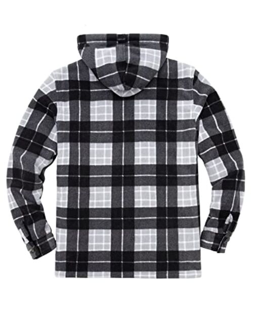 ZENTHACE Men's Sherpa Lined Fleece Flannel Plaid Shirt Jacket with Removable Hood