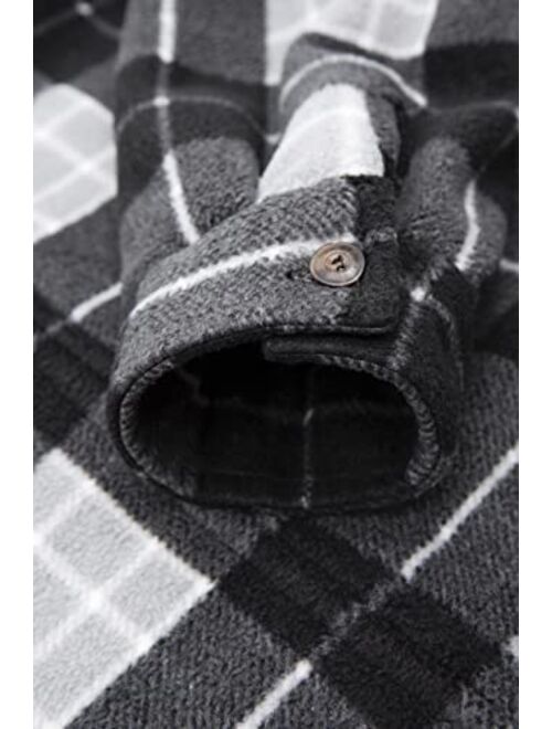 ZENTHACE Men's Sherpa Lined Fleece Flannel Plaid Shirt Jacket with Removable Hood