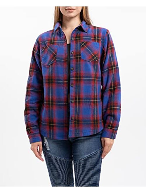 ZENTHACE Women's Thermal Fleece Lined Plaid Button Down Flannel Shirt Jacket
