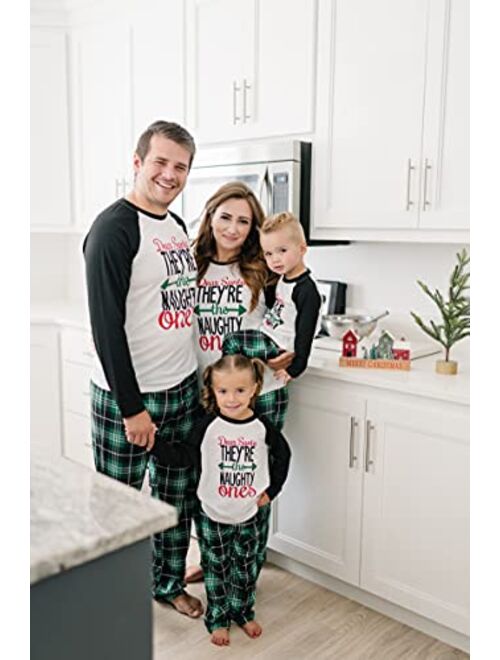 IFFEI Matching Family Pajamas Sets Christmas PJ's Letter Print Top and Plaid Pants Jammies Sleepwear