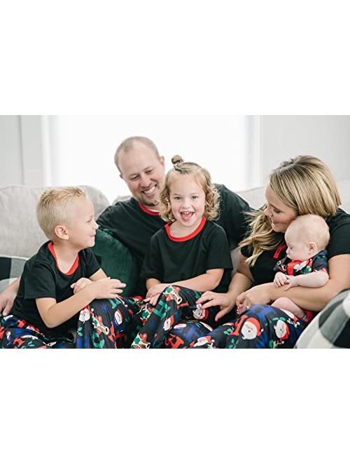 IFFEI Matching Family Pajamas Sets Christmas PJ's with Short Sleeve Black Tee and HOHOHO Print Pants Loungewear