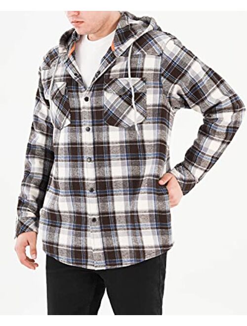 ZENTHACE Mens Flannel Jacket with Hood,Plaid Flannel Shirt Jackets with Hand Pockets（Not Paper Thin）