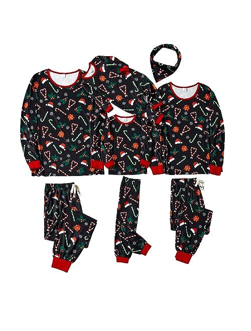 IFFEI Matching Family Pajamas Sets Christmas PJ's Sleepwear Printed Top with Plaid Bottom