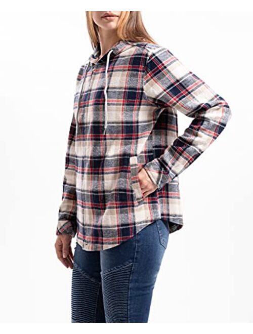 ZENTHACE Women's Hooded Plaid Flannel Shirts Boyfriend Flannel Shirt Jacket,Zip Up Flannel Hoodie