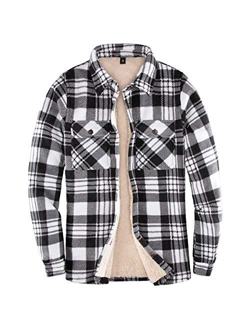 ZENTHACE Women's Sherpa Lined Plaid Flannel Shirt Jacket,Button Down Flannel Jac(All Sherpa Lining