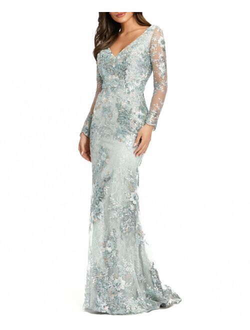 MAC DUGGAL Embroidered Mesh Gown