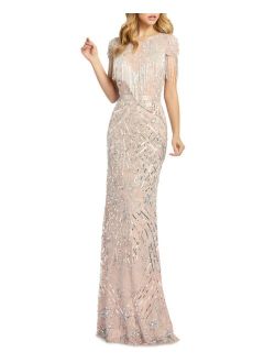 Embellished Fringed Gown