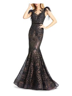 Embellished Illusion-Neck Gown