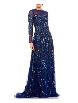 Embellished Mesh A-Line Gown