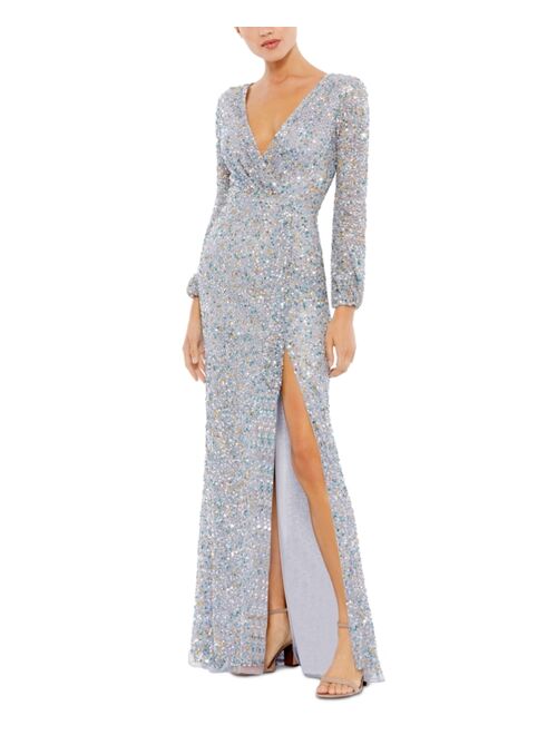 MAC DUGGAL V-Neck Sequined Gown