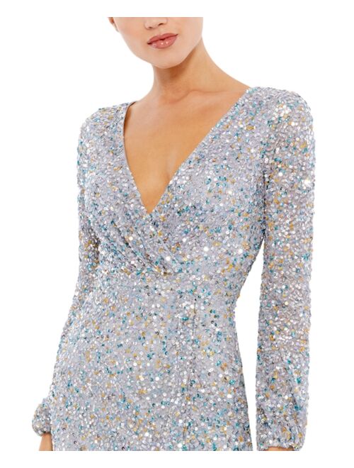 MAC DUGGAL V-Neck Sequined Gown