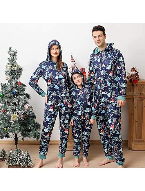 Matching Christmas Onesies Pajamas for Family, Holiday PJs for Women/Men/Kids/Couples/Adult, Vacation Cute Printed Loungewear