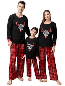 Matching Family Christmas Pajamas Set, Reindeer Plaid Printed Xmas PJs Loungewear Sleepwear for Women Men Kids
