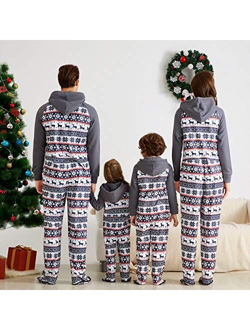 IFFEI Matching Family Footed Pajamas Hoodie Sleeper Christmas PJ's Festival Snowflake Plush Cozy Warm Onesie
