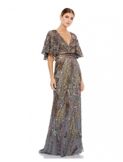 MAC DUGGAL Sequin Cape-Sleeve Gown