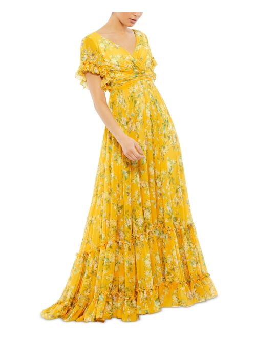 MAC DUGGAL Floral Flutter-Sleeve Gown