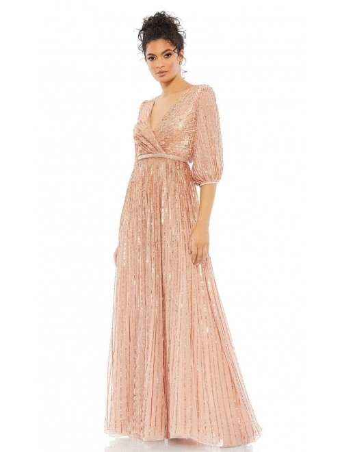 MAC DUGGAL Sequin Puff-Sleeve Gown