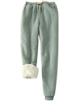 Flygo Women's Winter Warm Fleece Joggers Pants Sherpa Lined Athletic Active Sweatpants