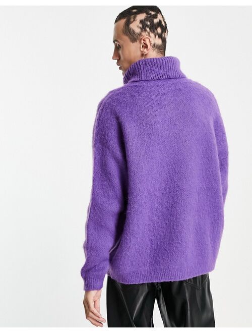 Asos Design oversized fluffy knit roll neck sweater in purple