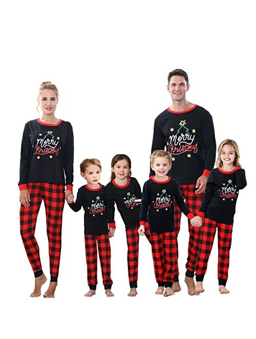 Christmas Family Pajamas Matching Sets, Classic Plaid Xmas Sleepwear for Family Mens Womens