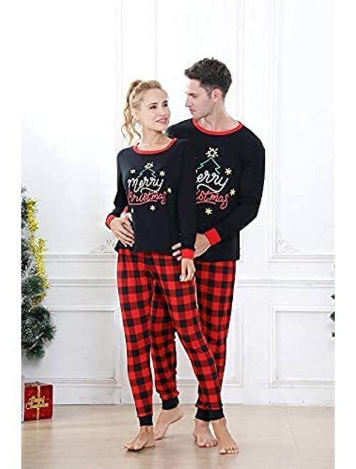 Christmas Family Pajamas Matching Sets, Classic Plaid Xmas Sleepwear for Family Mens Womens
