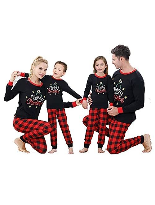 Christmas Family Pajamas Matching Sets, Classic Plaid Xmas Sleepwear for Family Mens Womens