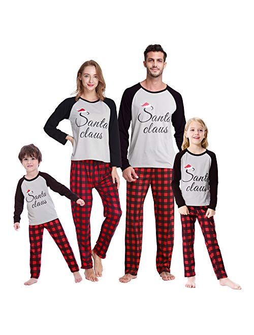 HONG HUI Matching Christmas Family Pajamas Set Holiday Santa Claus 2Pcs PJS Set