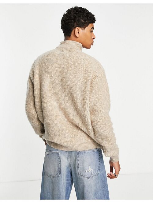 Asos Design knitted plush half zip sweater in oatmeal