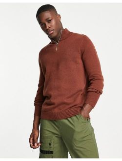 lambswool half zip sweater in brown