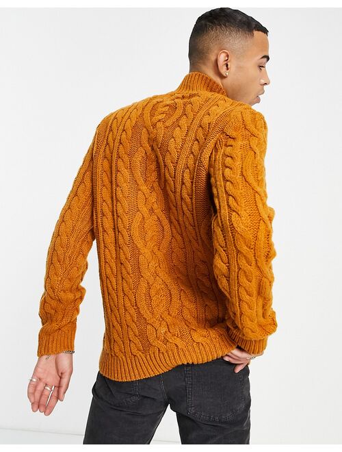 Asos Design heavyweight cable knit half zip sweater in mustard