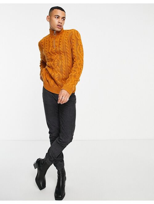 Asos Design heavyweight cable knit half zip sweater in mustard