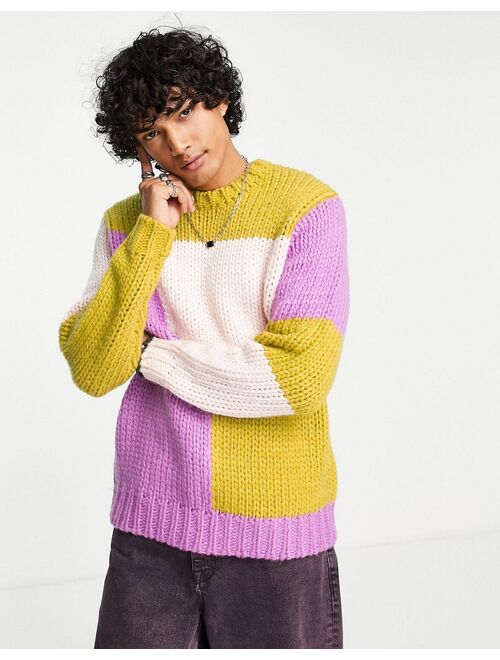 Asos Design hand knit look sweater with color block design