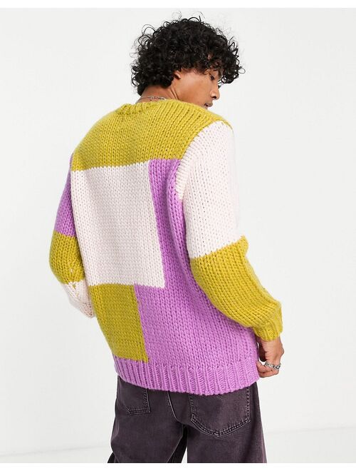 Asos Design hand knit look sweater with color block design