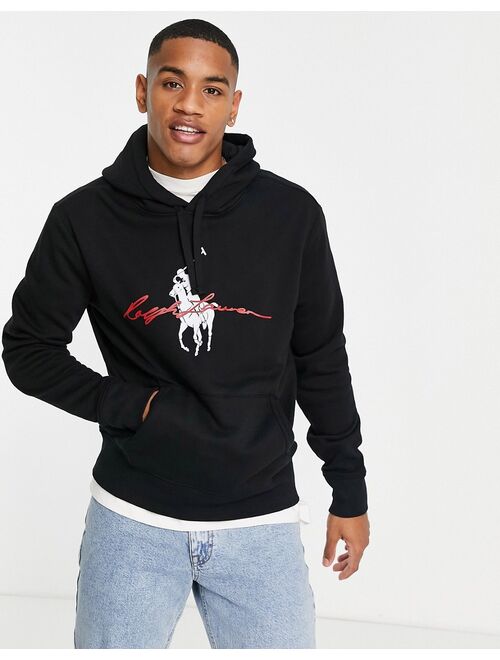 Polo Ralph Lauren script icon logo front hoodie in black