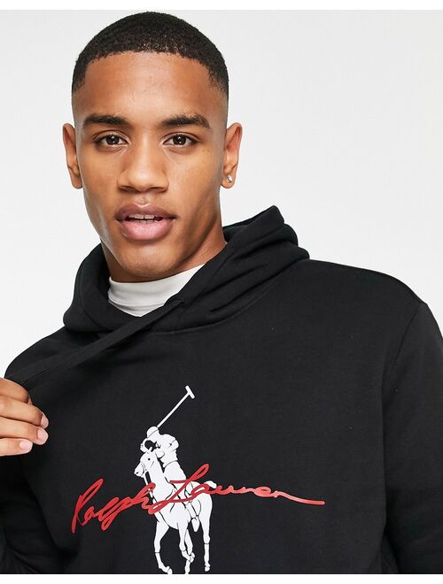 Polo Ralph Lauren script icon logo front hoodie in black