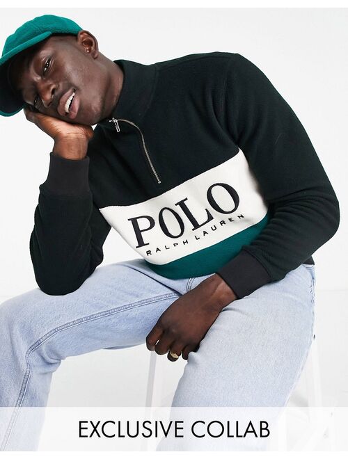 Polo Ralph Lauren x ASOS exclusive collab polar fleece half zip in black/green color block with chest panel logo