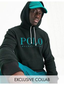 x ASOS exclusive collab polar fleece hoodie in black with chest logo