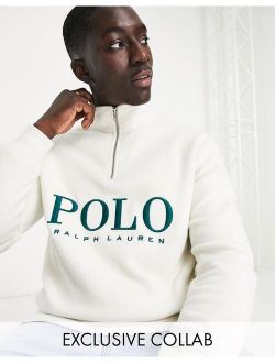 x ASOS exclusive collab polar fleece half zip in cream with chest logo