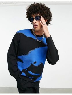 oversized printed sweater in black