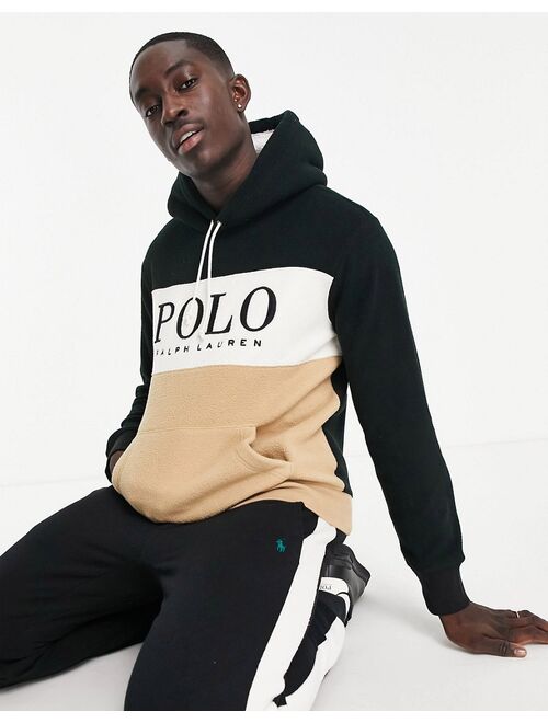 Polo Ralph Lauren x ASOS exclusive collab polar fleece hoodie in tan/black color block with chest panel logo